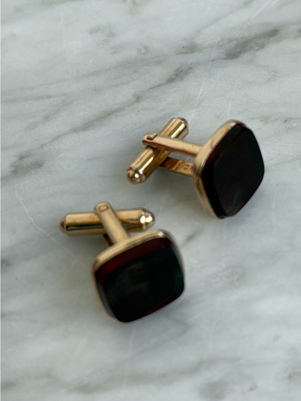 Vintage Art Deco Cufflinks Crimson and Gold